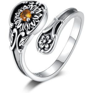 Sterling silver Spoon Ring for Women - Sunflower Opal  Jewelry Gift for Women